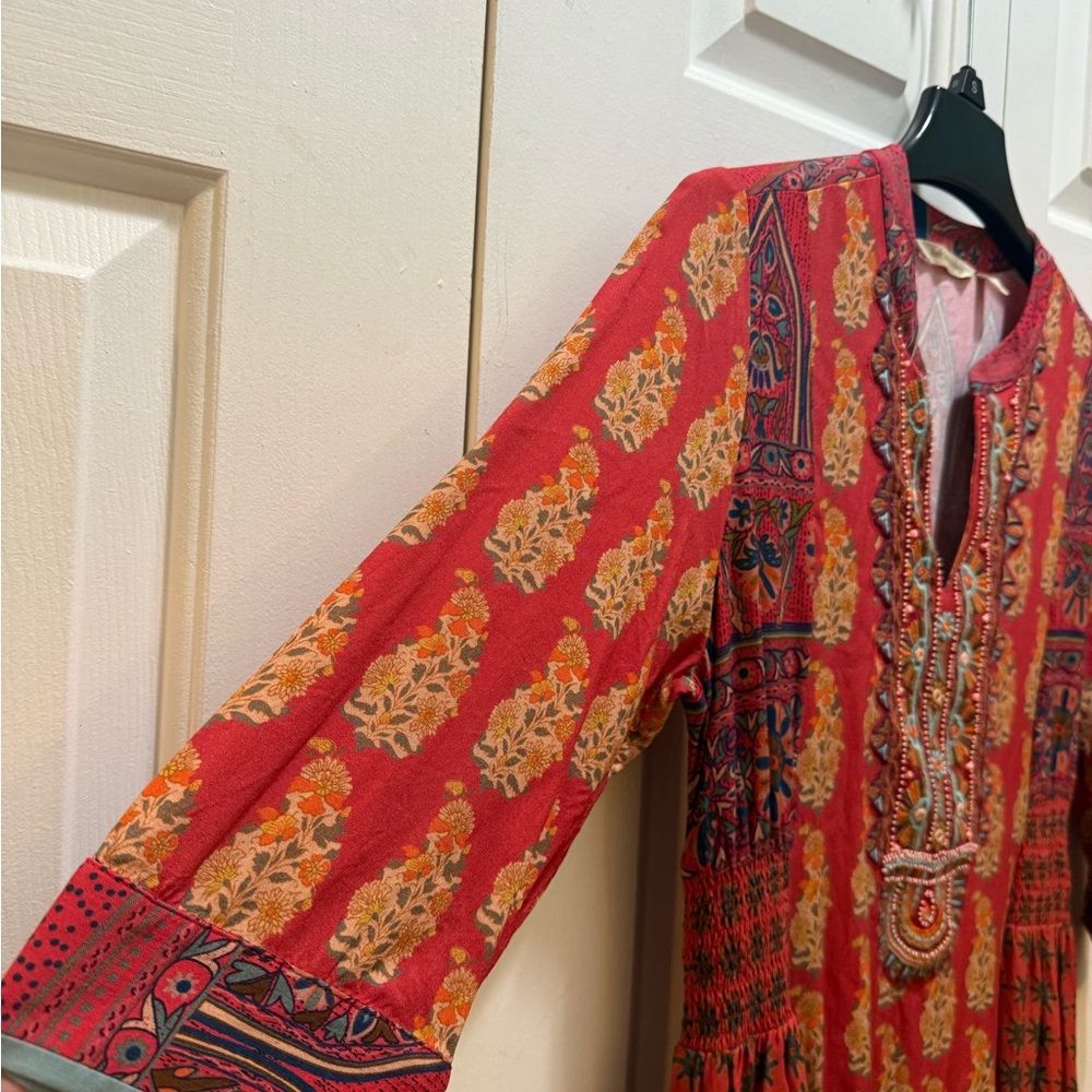 Soft Surroundings Red and Gold Long Sleeve Dress PXS Thanksgiving perfect. - Picture 8 of 15